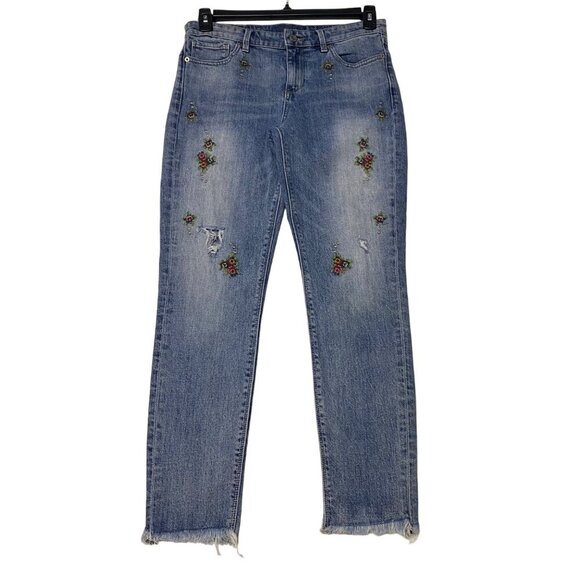 LUCKY BRAND DISTRESSED‎ FLORAL EMBROIDERED SKINNY JEANS 6/28 - Picture 1 of 8